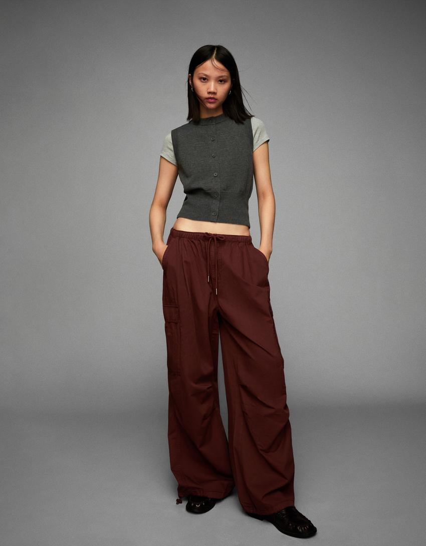 Parachute cargo trousers-Burgundy-2