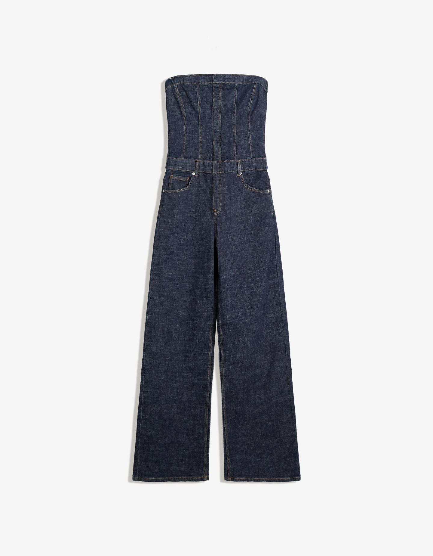 Bershka Mono Largo Denim Bandeau Mujer Xs Marino