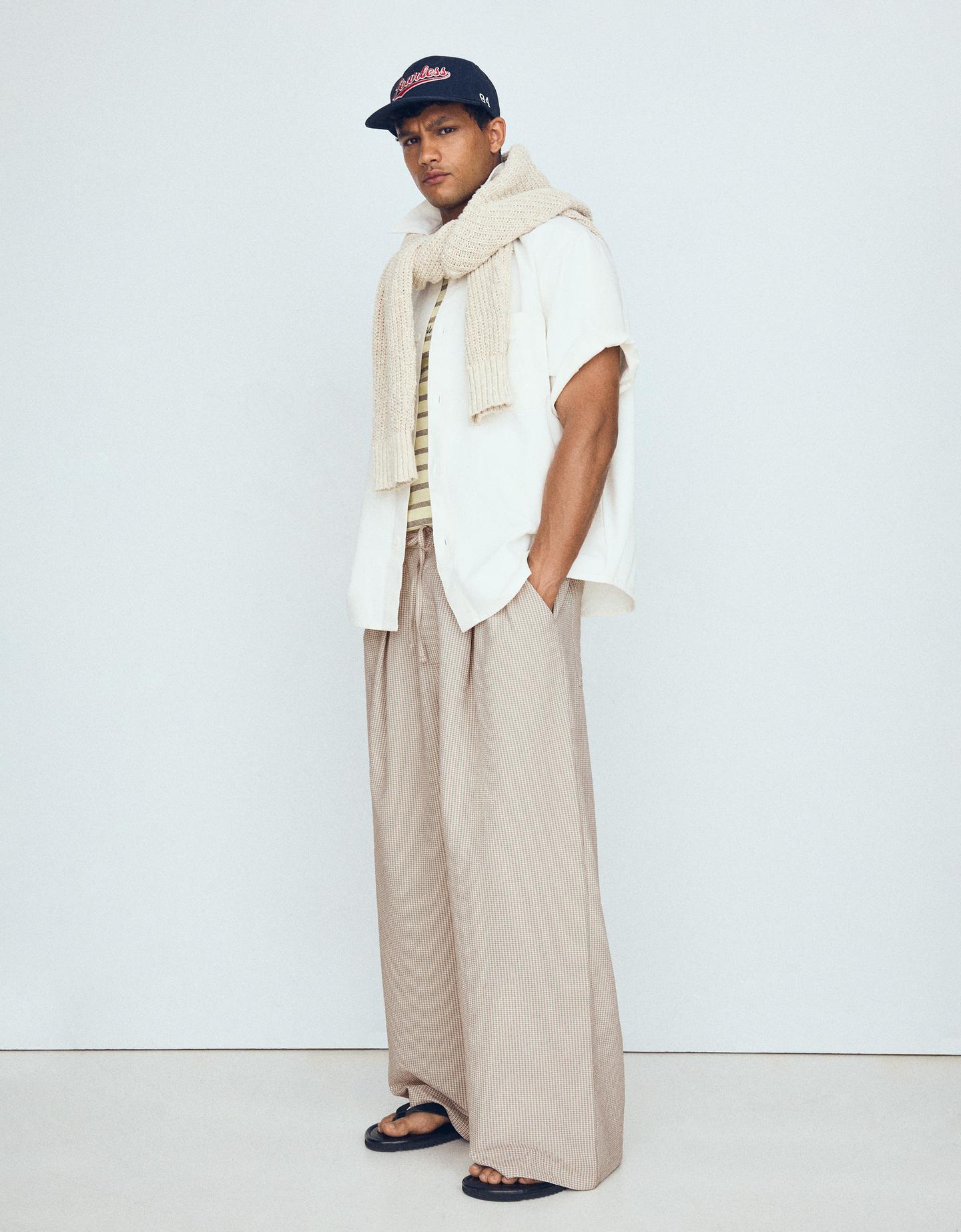 Bershka Pantalón Mega Baggy Cuadros Hombre Arena