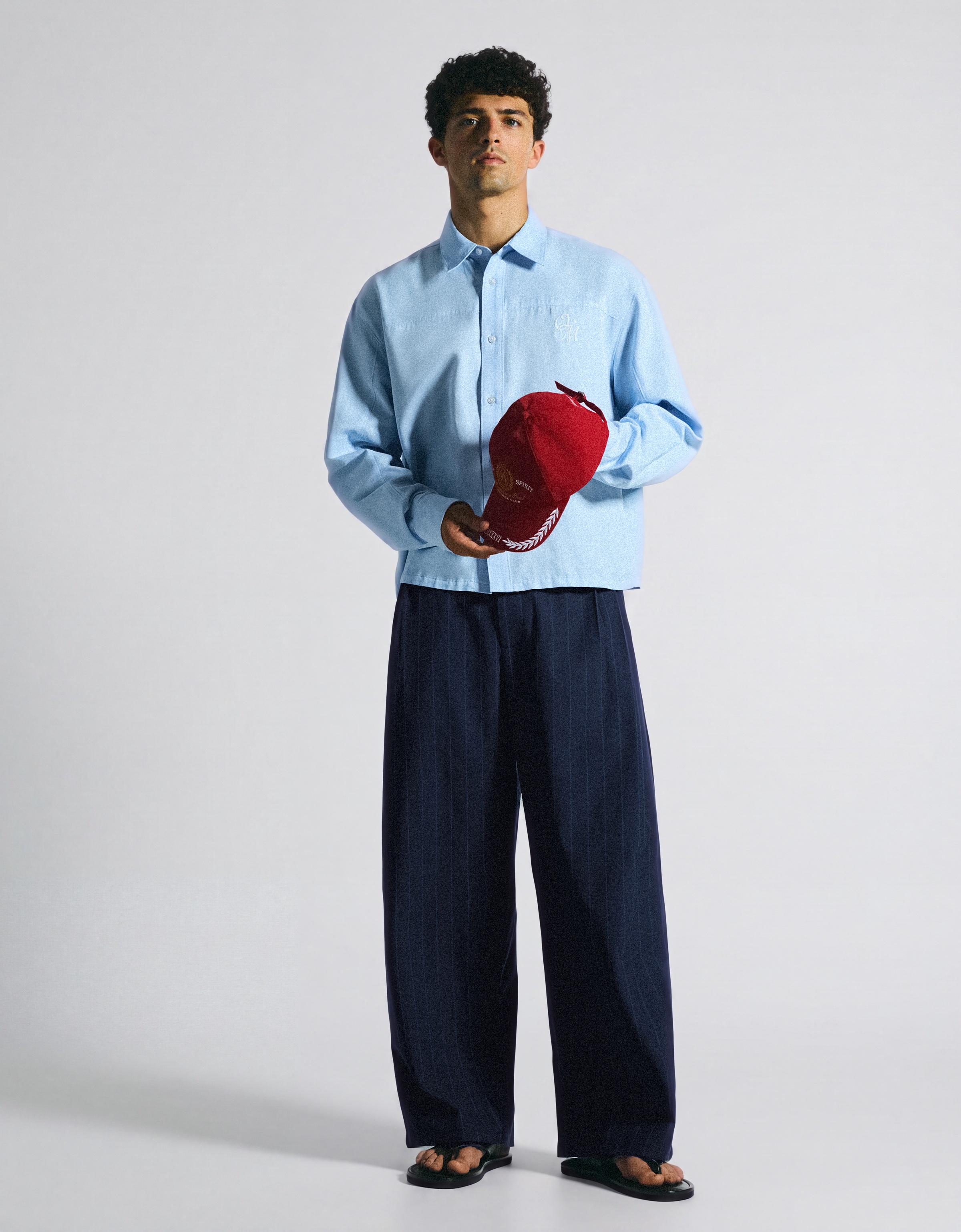 Super baggy pinstripe darted trousers — Navy