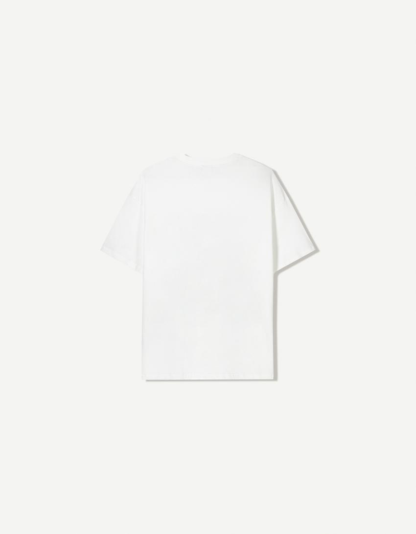 T-shirt manches courtes oversize imprimé-Écru-4