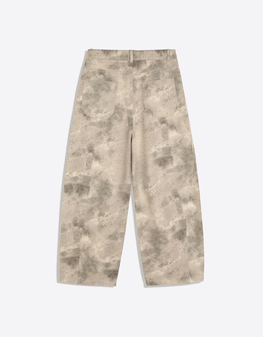 Pantalón barrel print-Gris