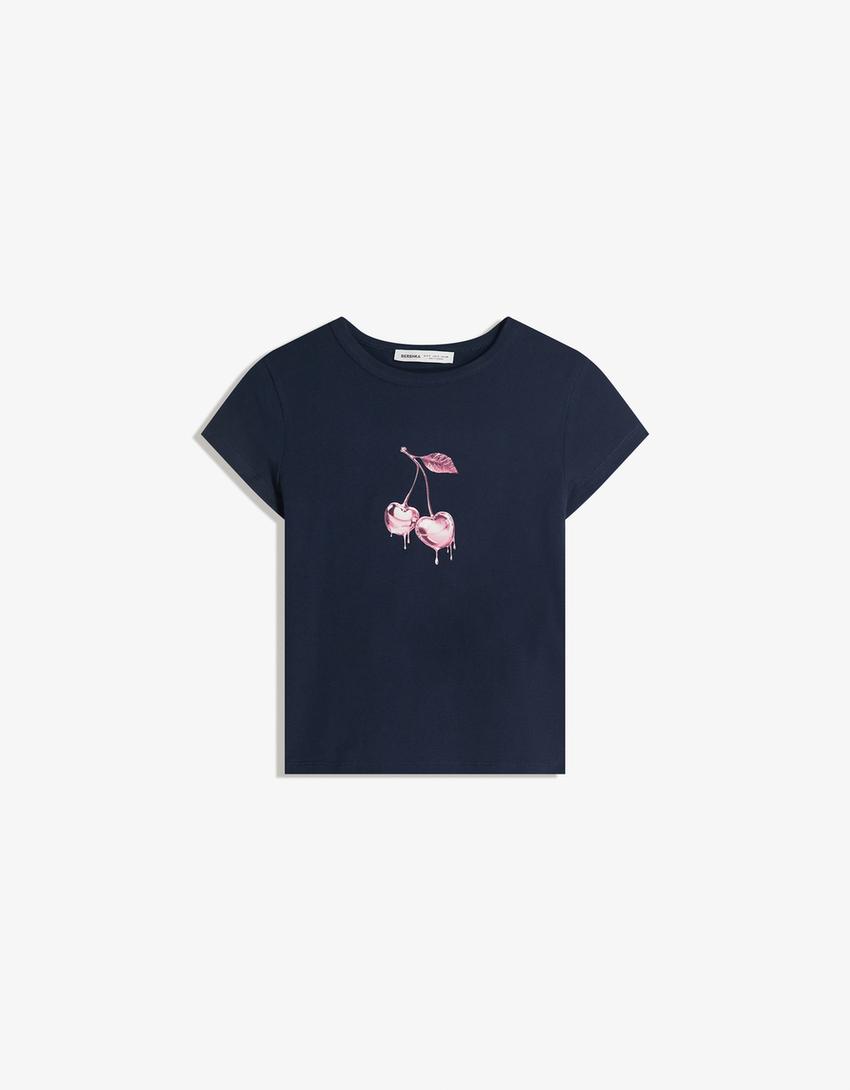 Short sleeve print T-shirt-Navy