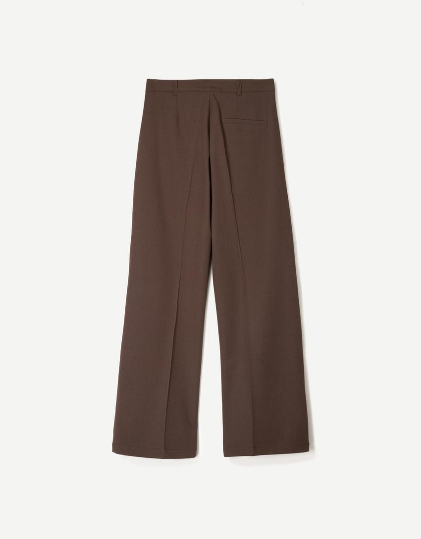 Pantaloni wide leg-Maro-1