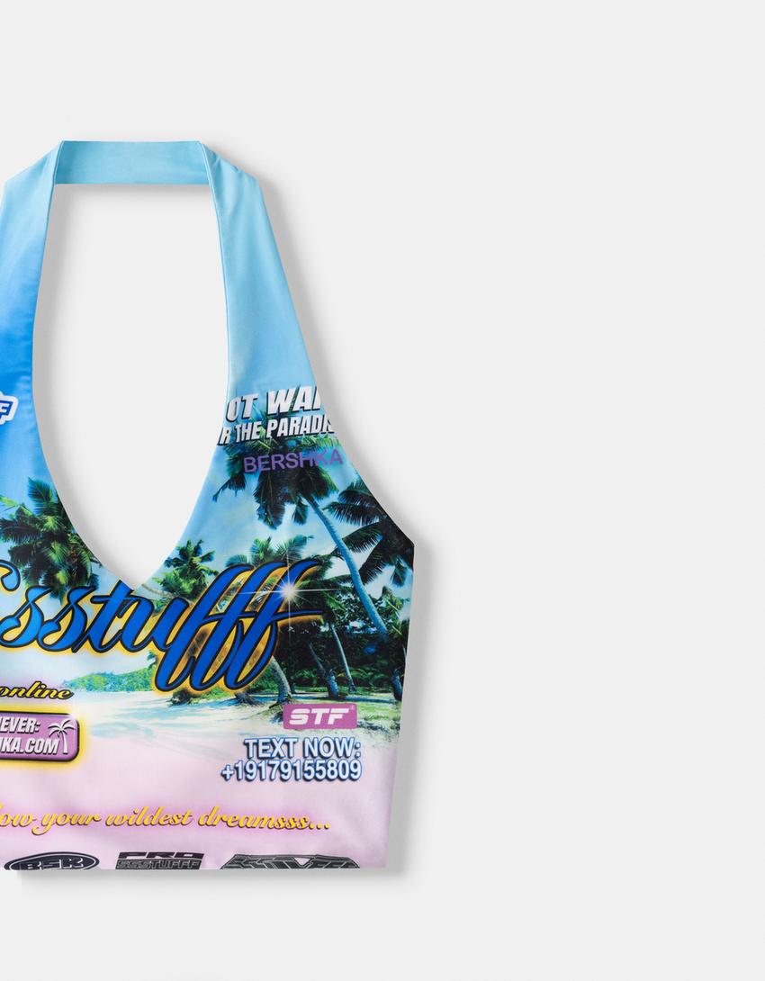 SSSTUFFF x BERSHKA print top-Pink-2