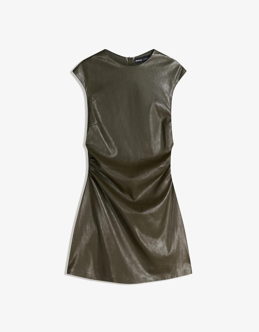 Vestido mini efecto piel-Verde