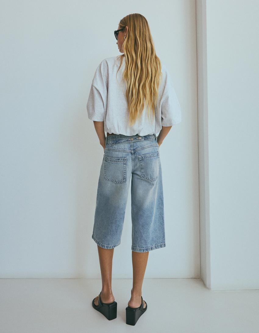 Straight denim bermuda-Gewassen blauw