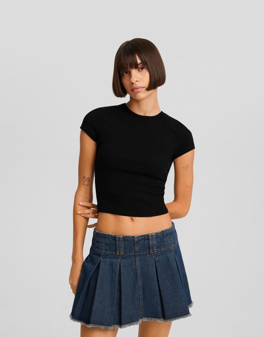 Short sleeve crew neck T-shirt-Black-1