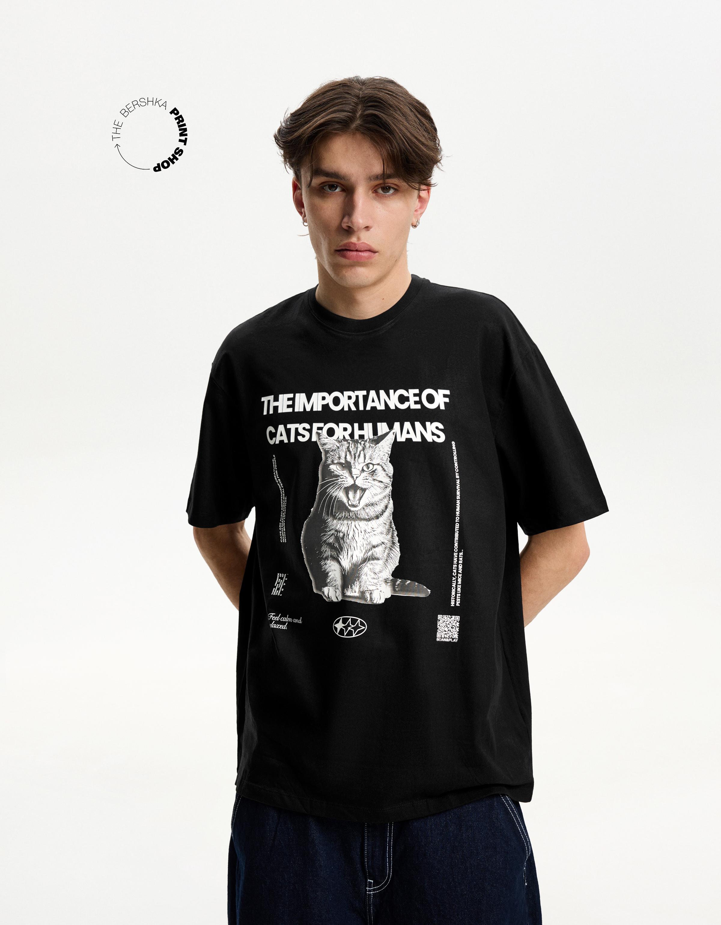 Bershka T-Shirt Mit Digitalfilter-Print Herren S Schwarz