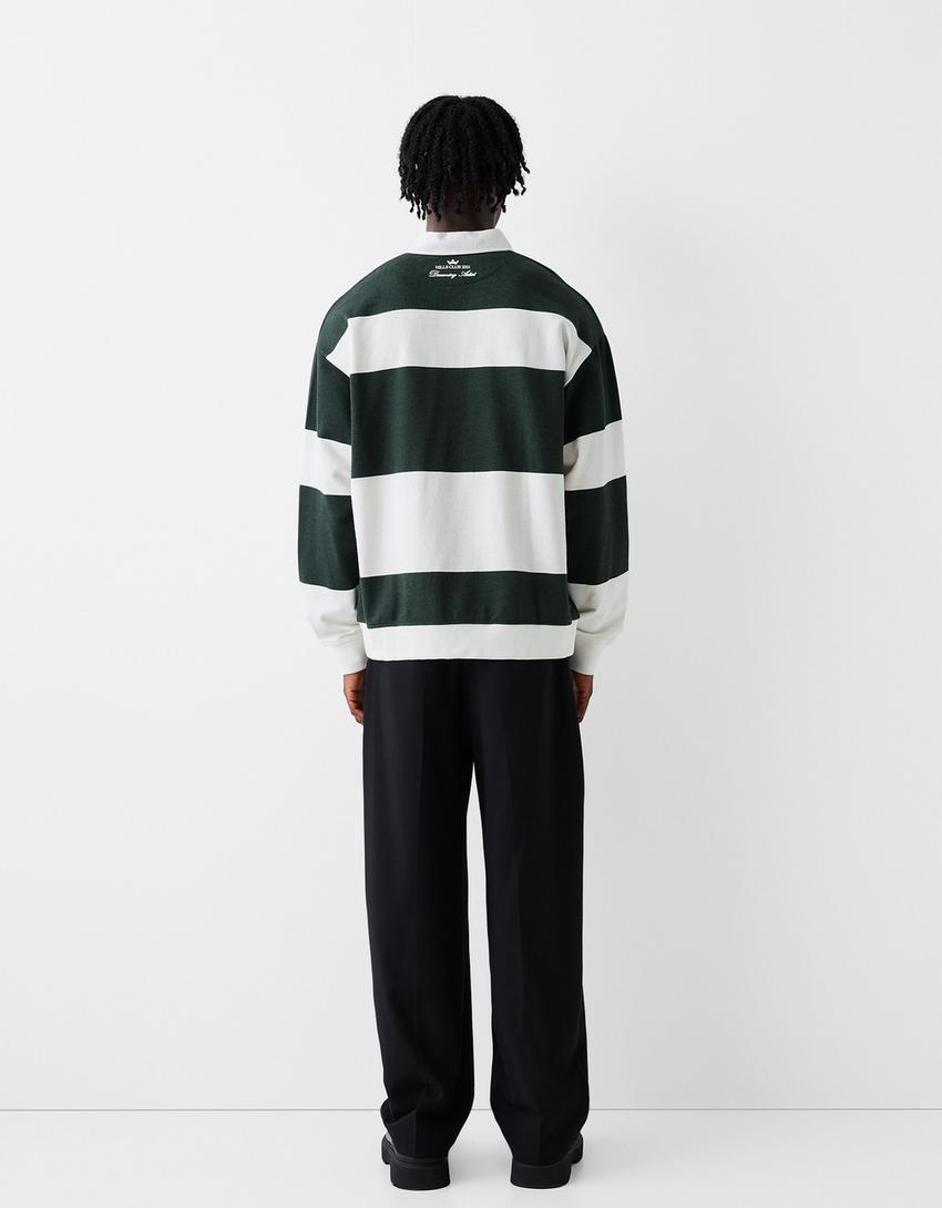 Sweat manches longues col polo-Vert-1