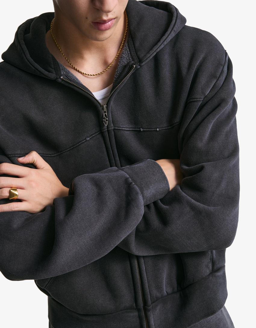 Boxy Cropped-Sweatshirt mit Reißverschluss-Grau-2