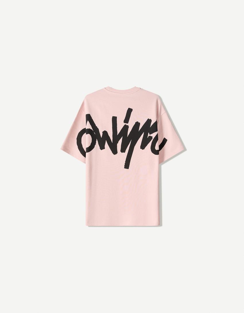 T-shirt manches courtes molleton imprimé-Rose-5