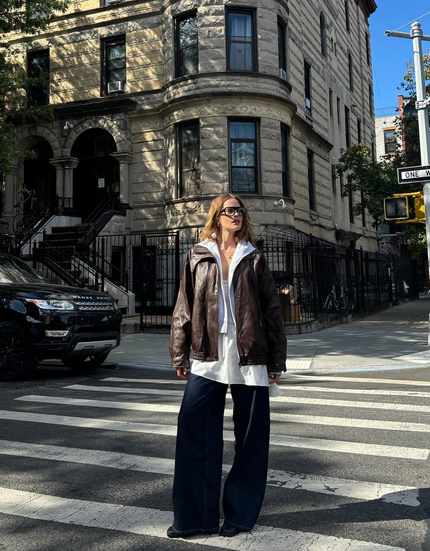 Veste oversize en similicuir-Marron