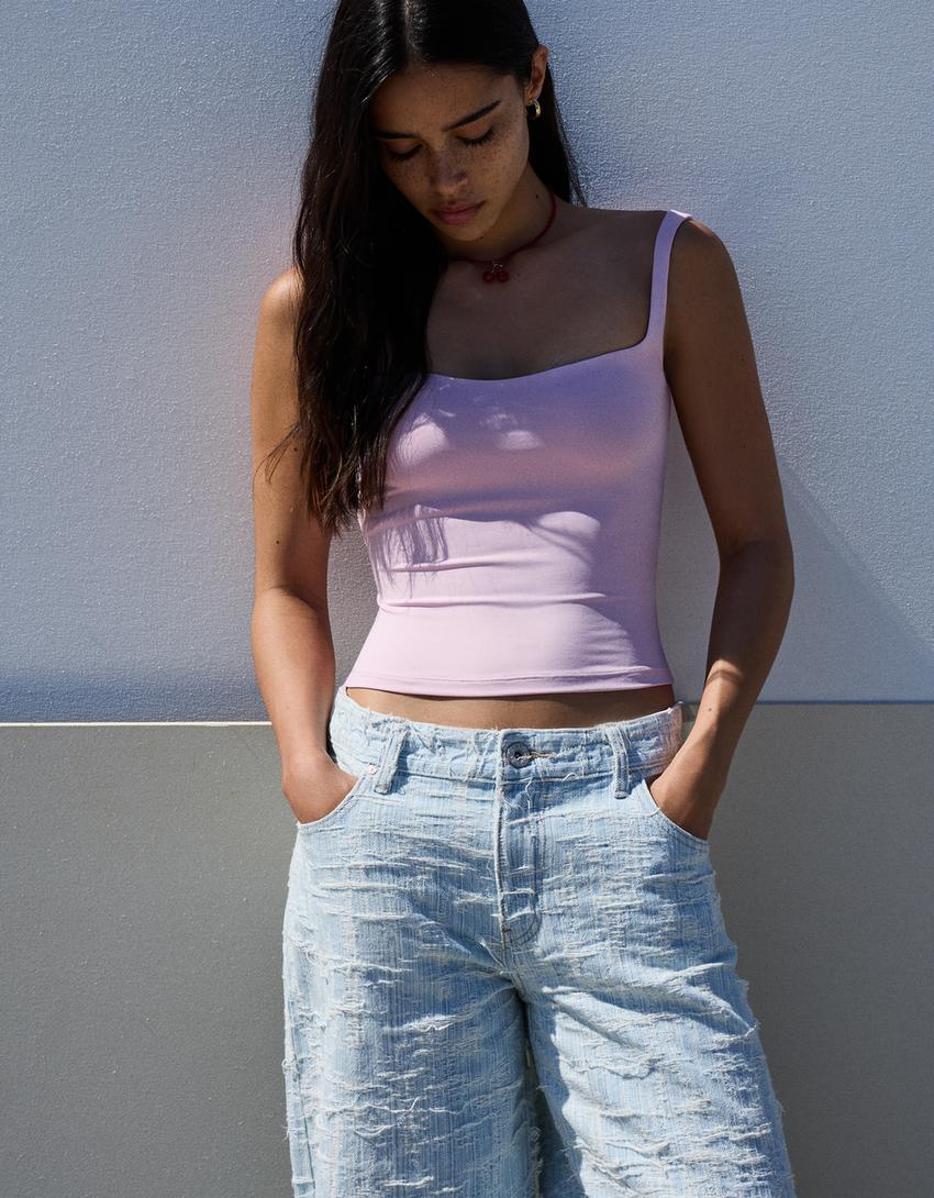 Top à bretelles-Rose-0