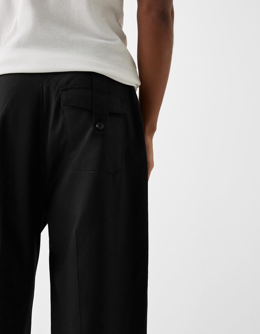 Calças tailored fit balloon com tencel-Preto-3