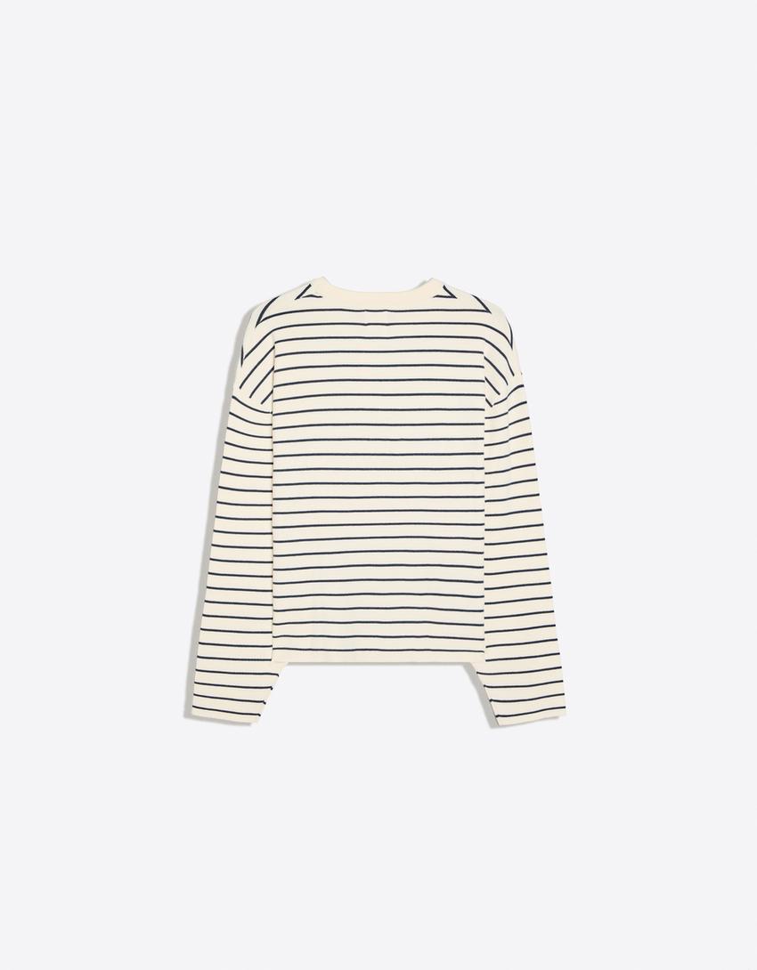 Bestickter Pullover mit Rundausschnitt-Rohweiß