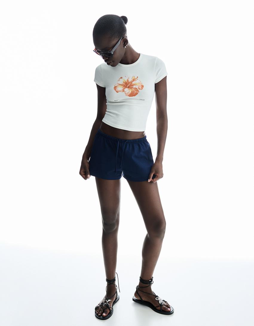 Short sleeve T-shirt with print-Cream-2