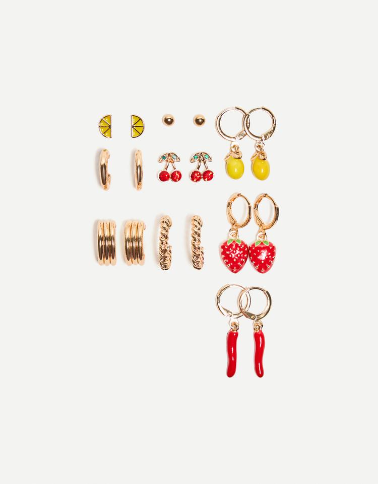 9-pack of fruit earrings