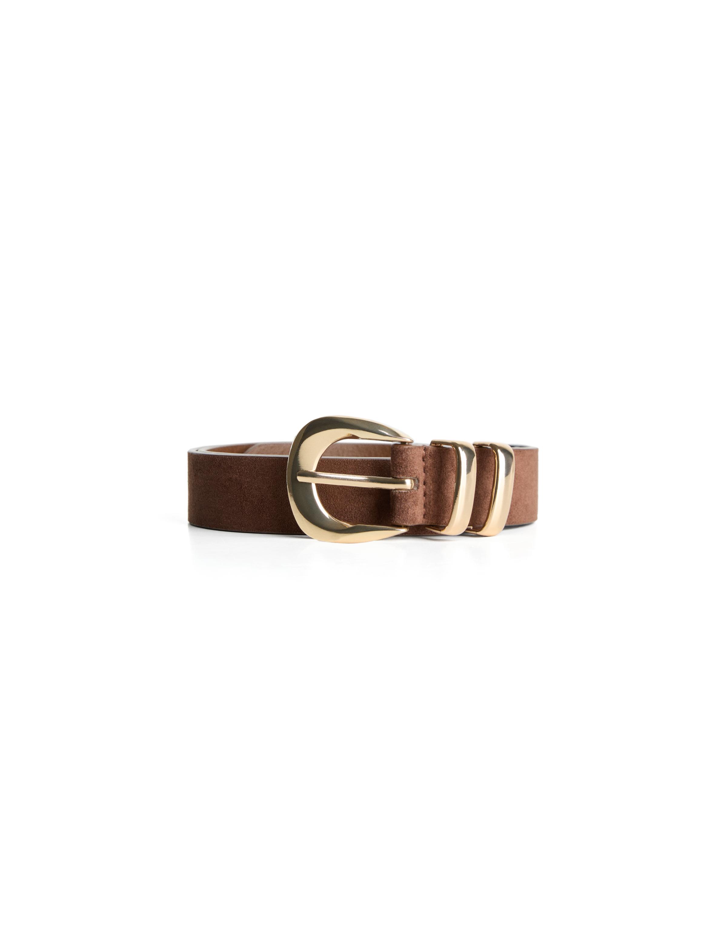 Leather effect buckle belt — Brown