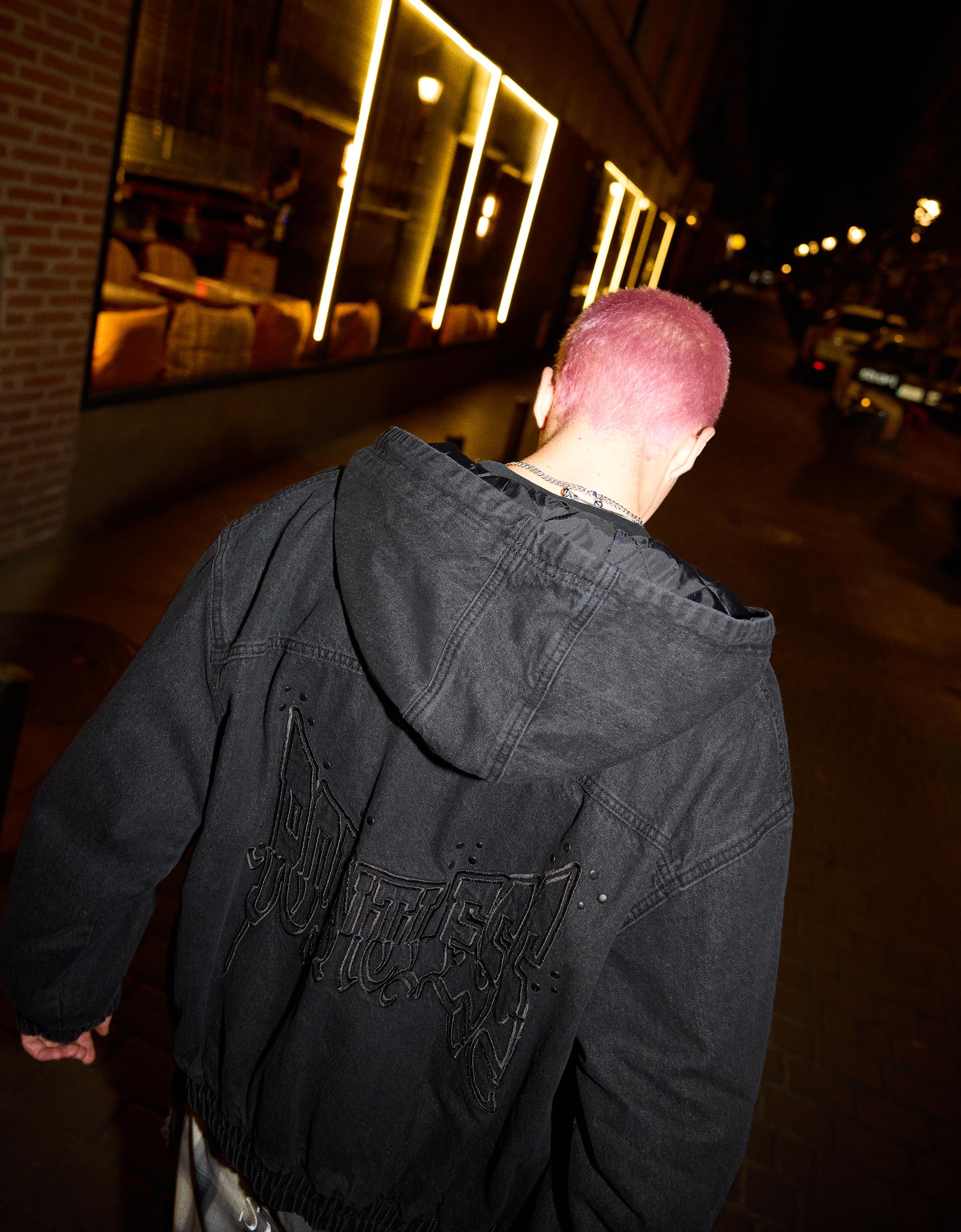Bershka Jeansjacke Mit Nieten Herren S Schwarz