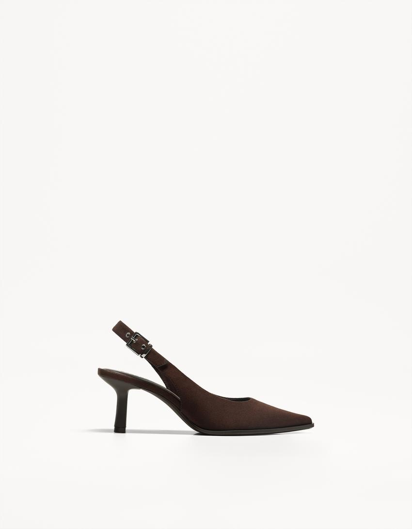 Kitten heel slingback shoes-Brown-0