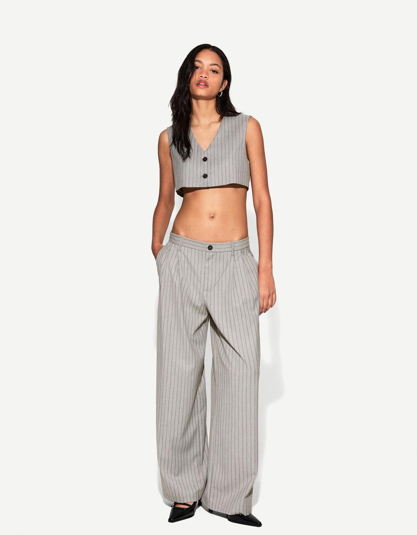 Crop fit yelek-Gri-1