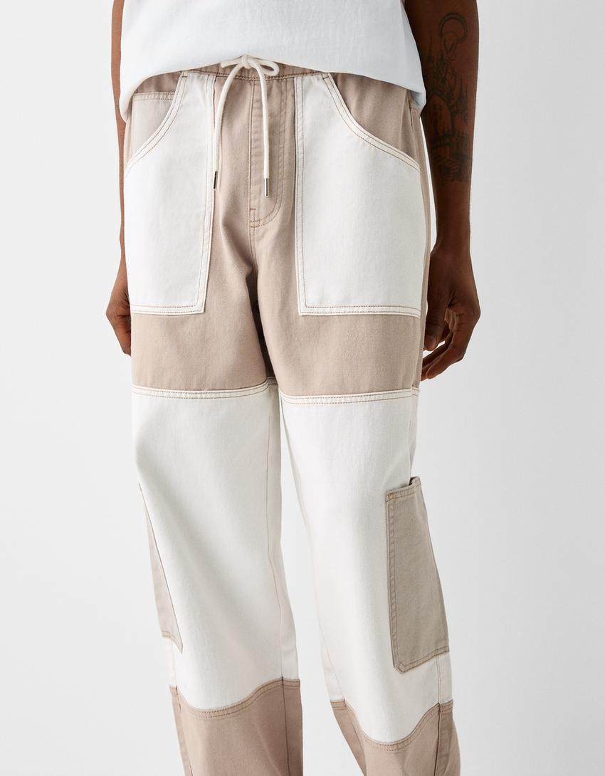 Jeans baggy color block-Cru-3