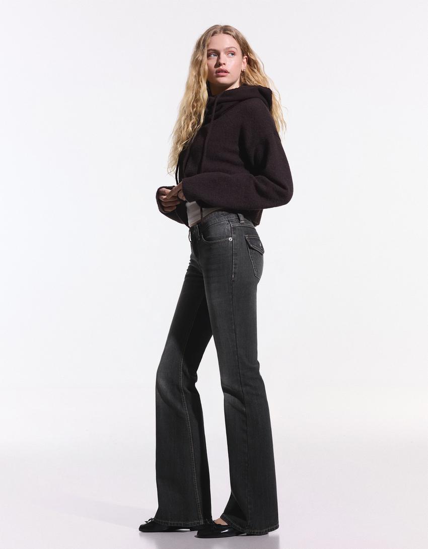 Düşük bel baggy fit çan paça jean-Gümüş