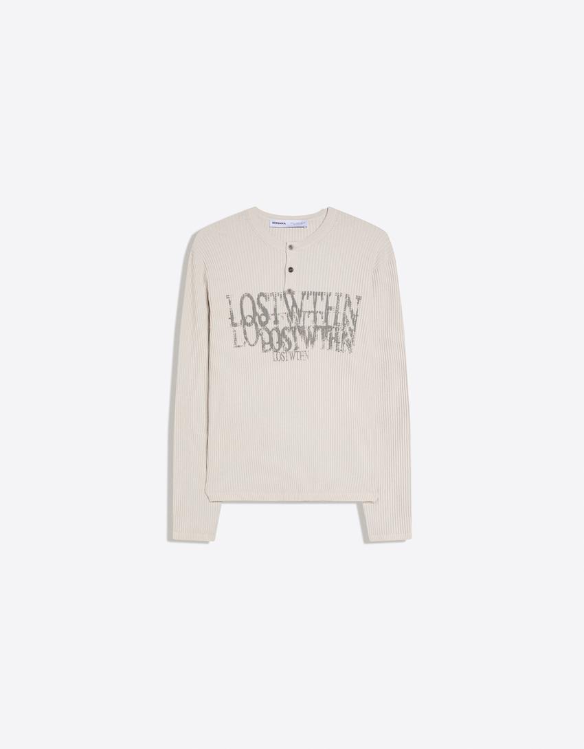 Henley print sweater-Grey