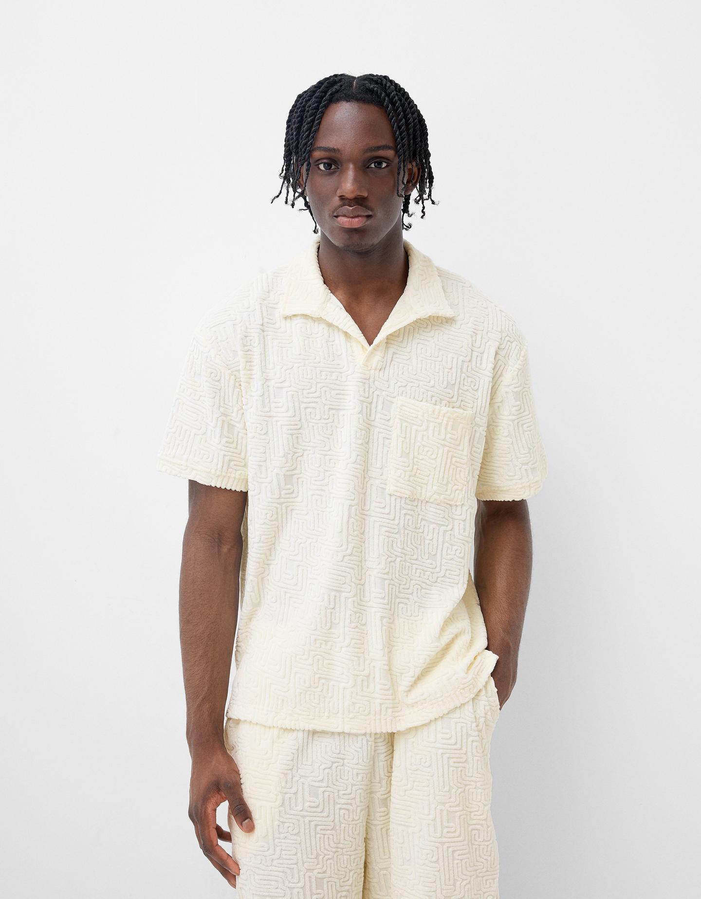 Bershka Polo A Maniche Corte In Spugna Jacquard Uomo M Bianco Roto