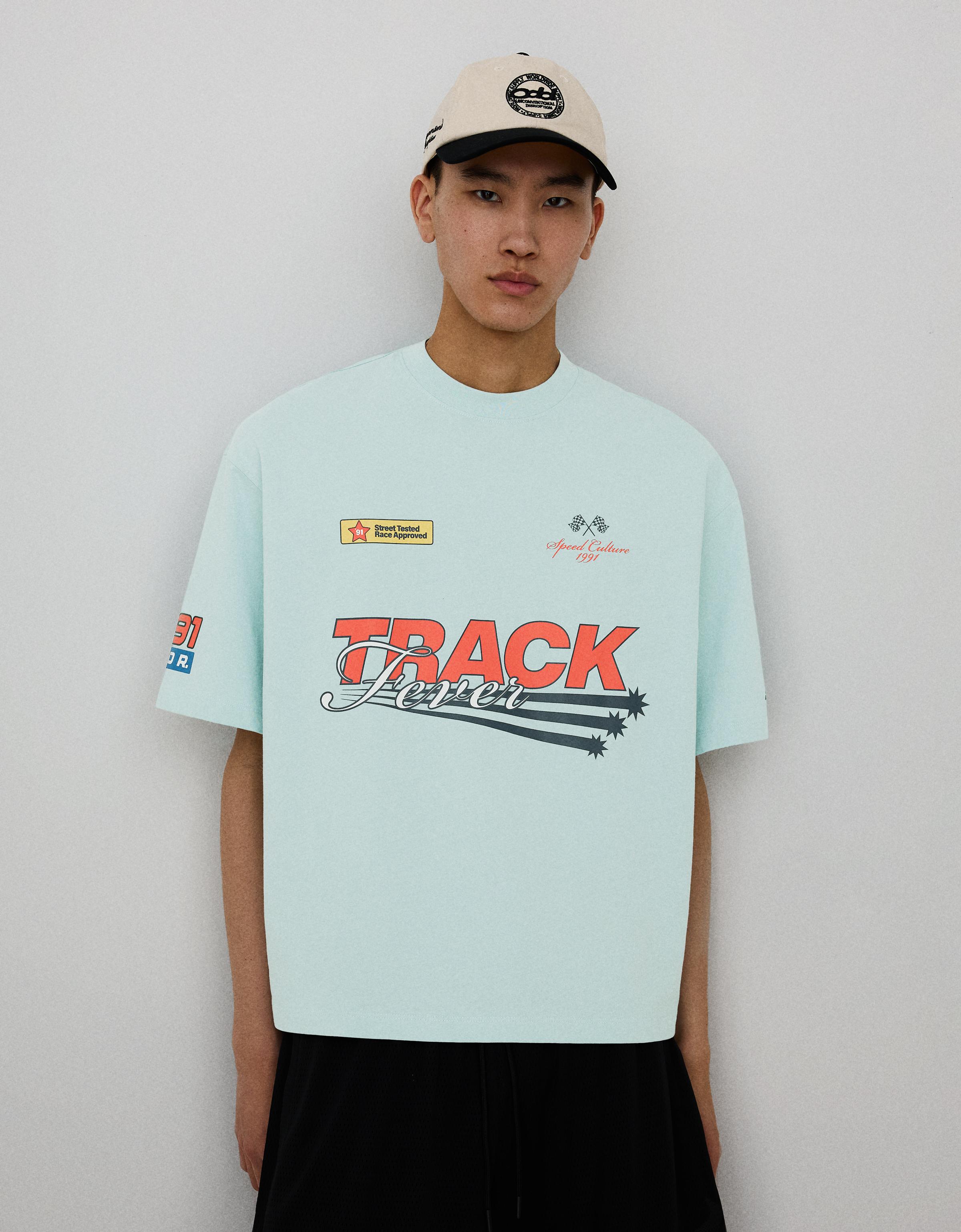 T-Shirt Manches Courtes Relaxed Fit Imprimé Xs Bleu