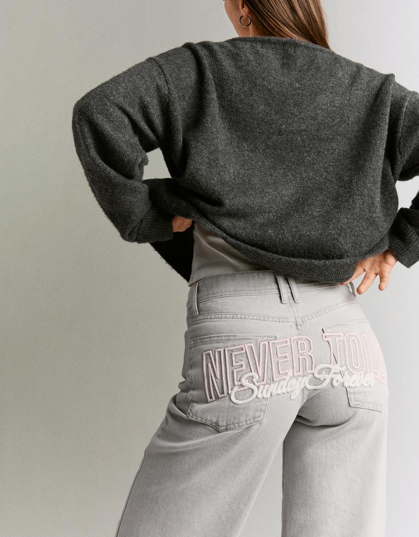 Pantalón straight sarga-Gris