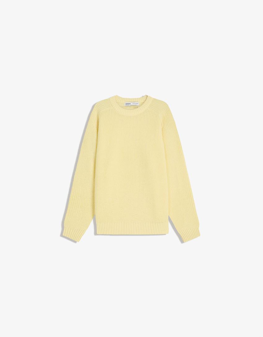 Pull en maille à côtes perlées avec laine-Jaune