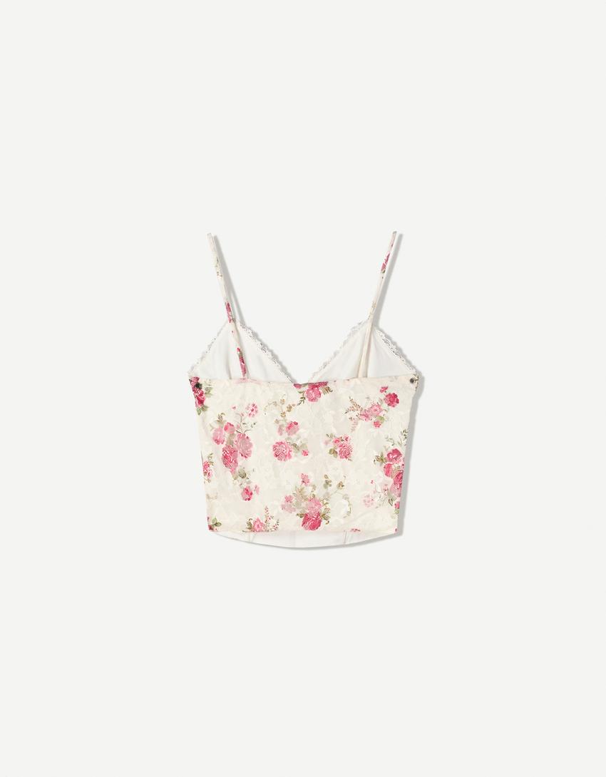 Printed blonde lace top-Cream-5
