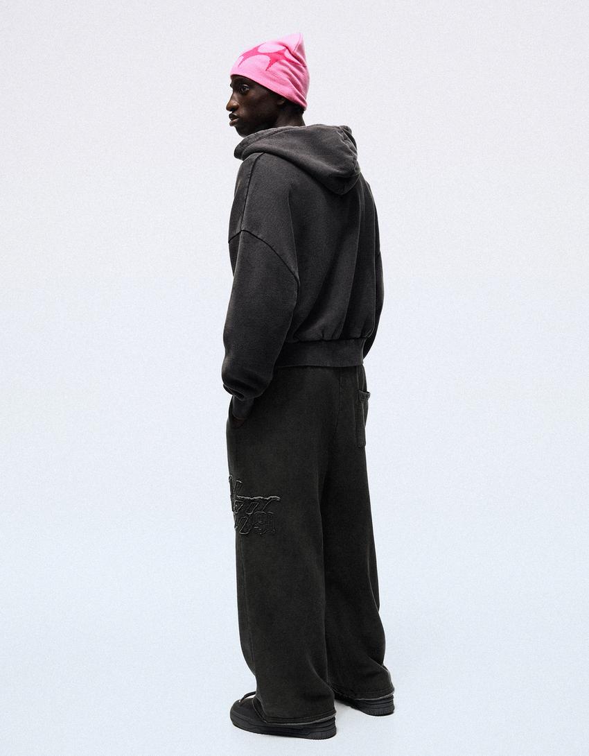 Pantaloni super baggy fit lavaggio-Grigio