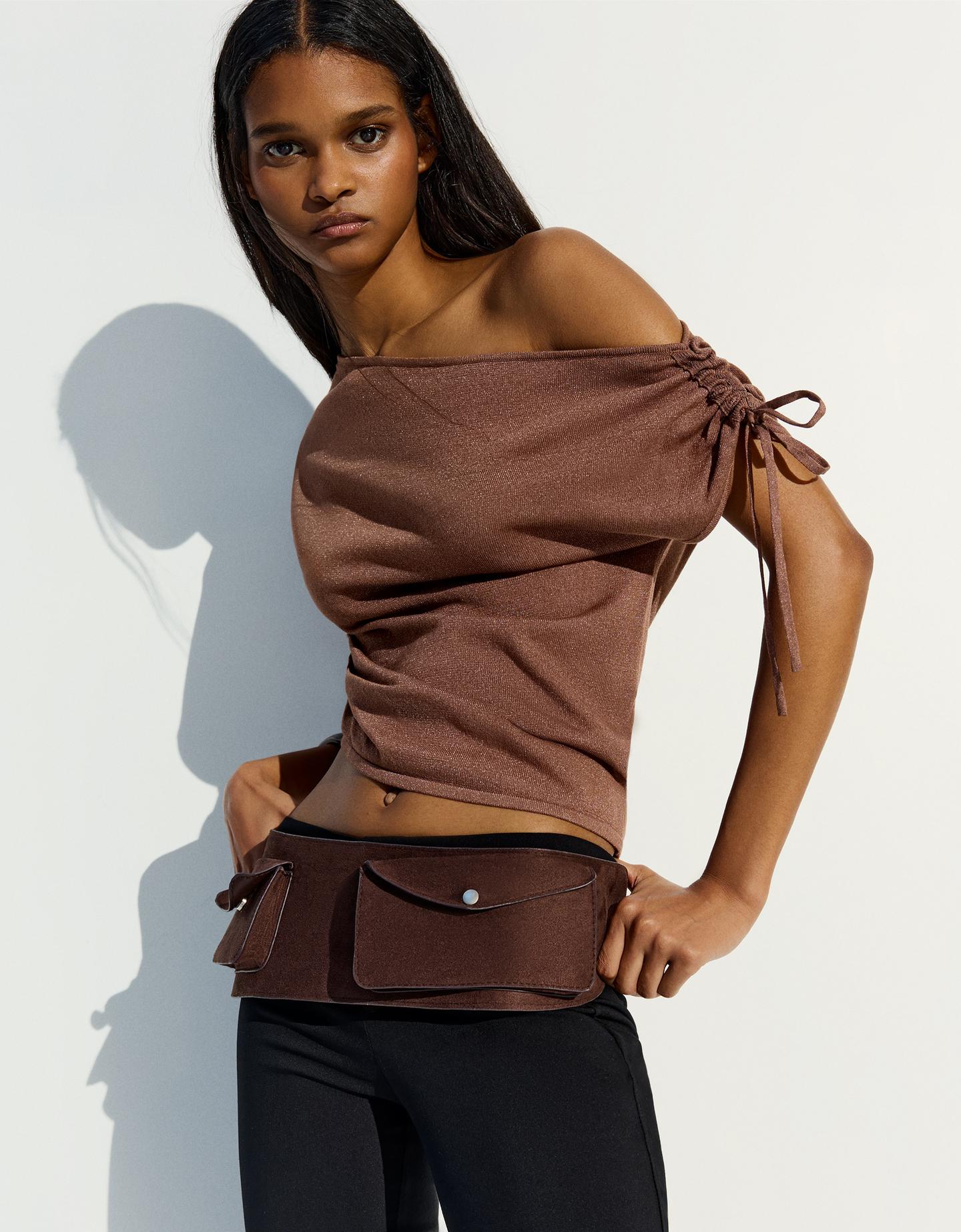 Bershka Maglietta Asimmetrica Donna S Marrone