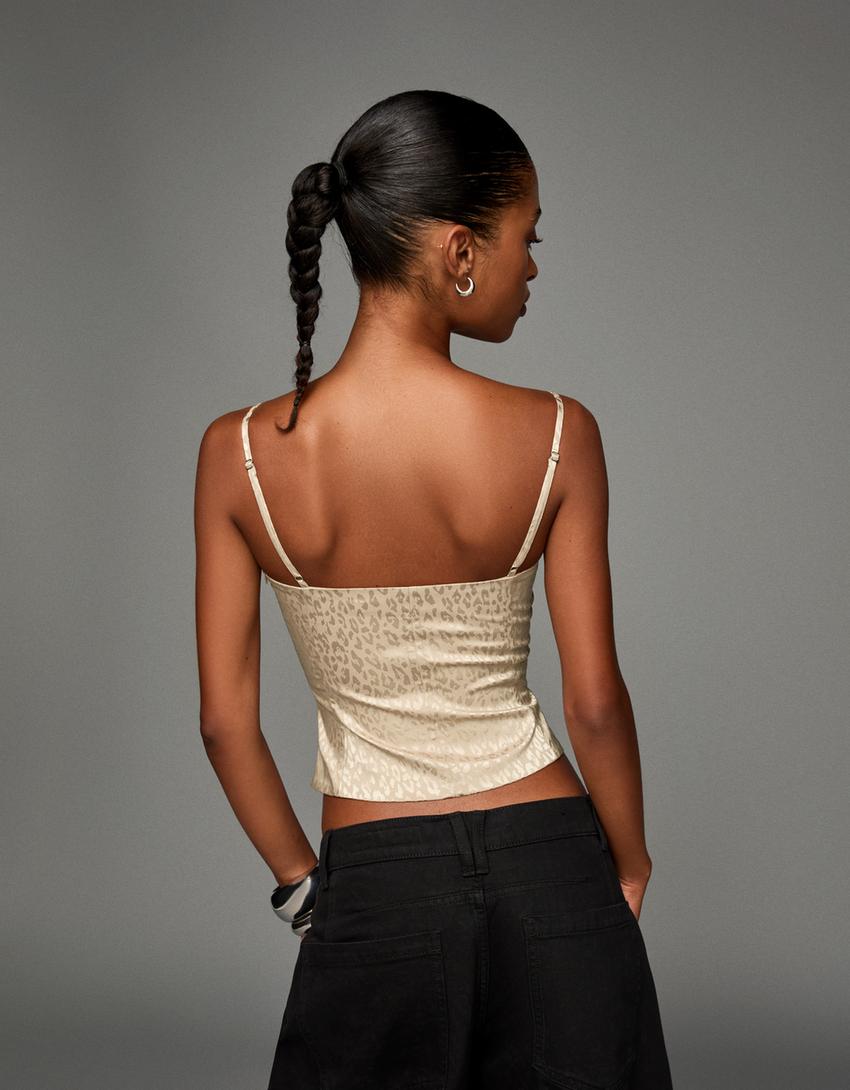 Jacquard corset top-Pink-1