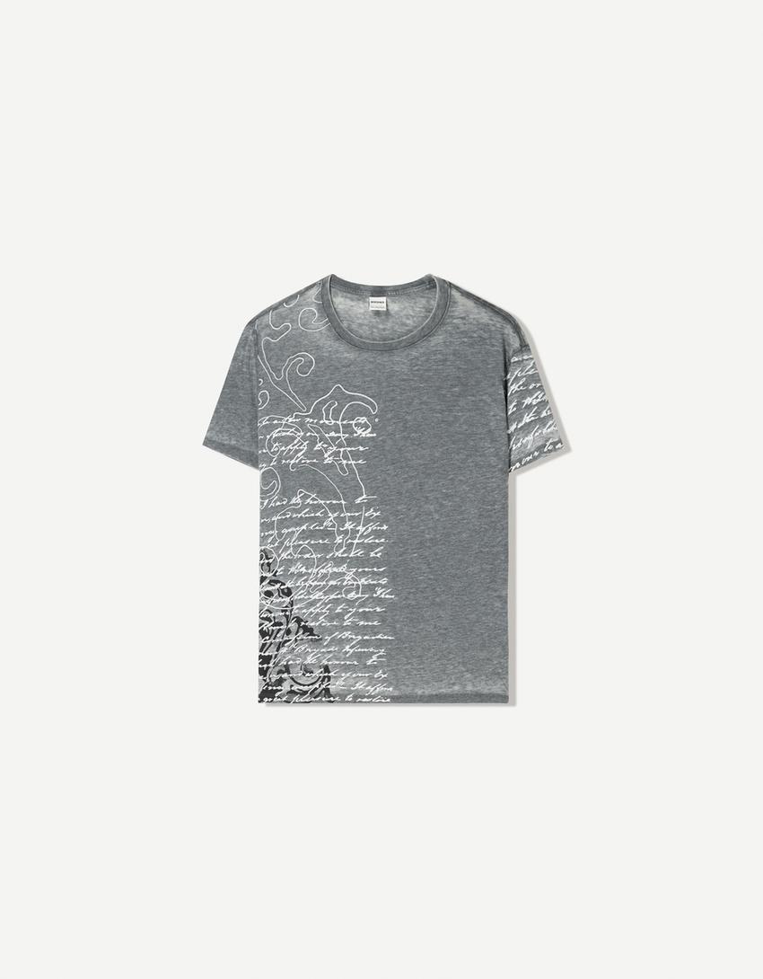 Short sleeve T-shirt with print-Dark grey-4