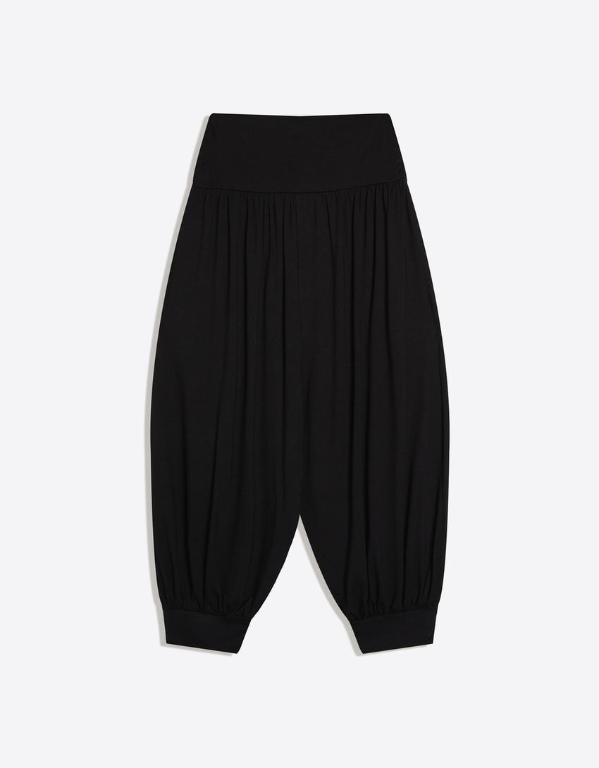 Pantalon capri bouffant-Noir