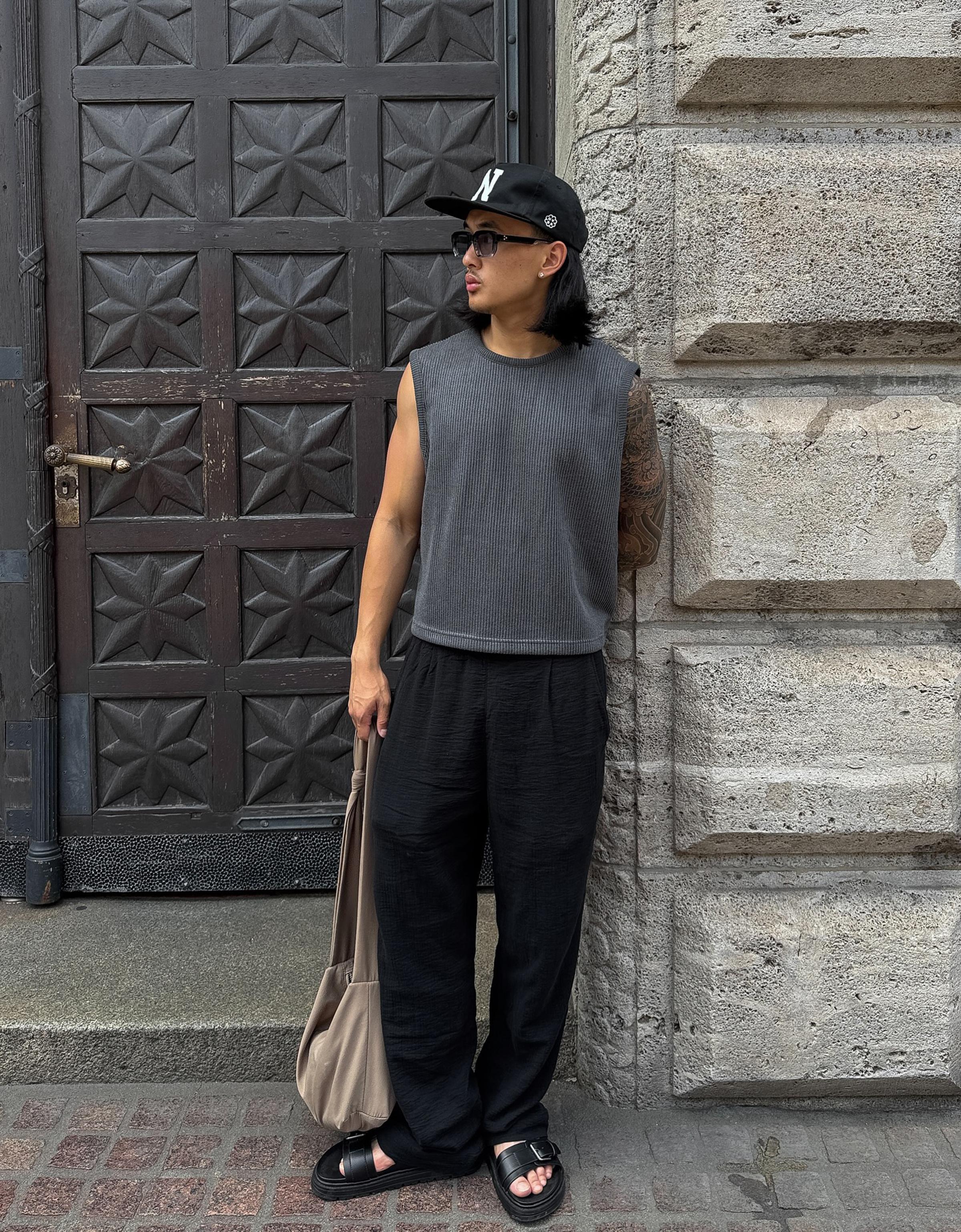 Bershka Wide-Leg-Hose Aus Crêpe Herren L Schwarz