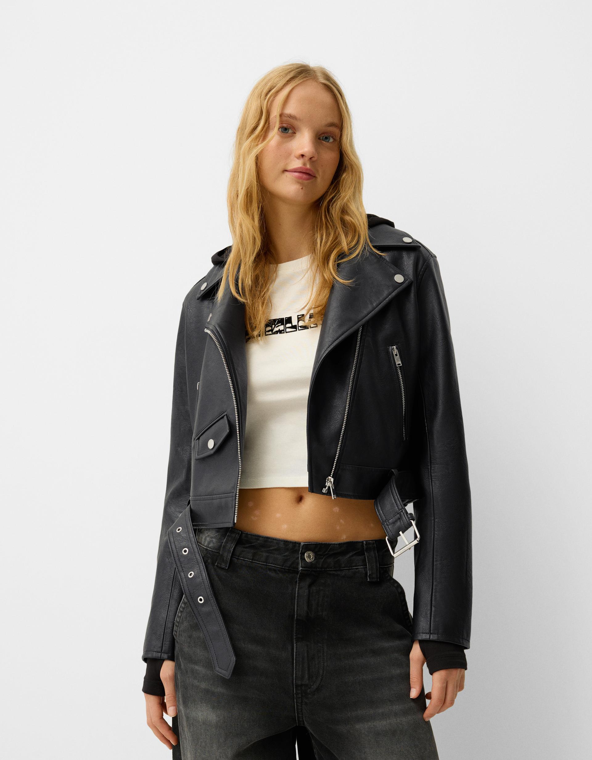 Cazadora Biker Oversize Bershka Chaquetas Cuero Cazadora Piel