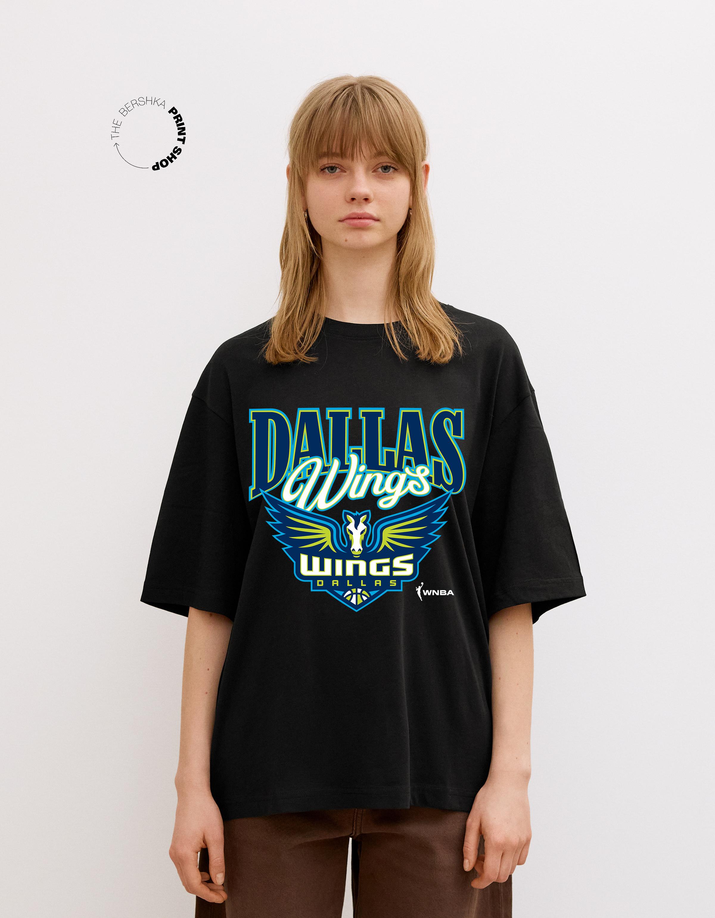 Bershka Wnba Dallas Wings T-Shirt Mit Kurzen Ärmeln Damen 10-12 Schwarz