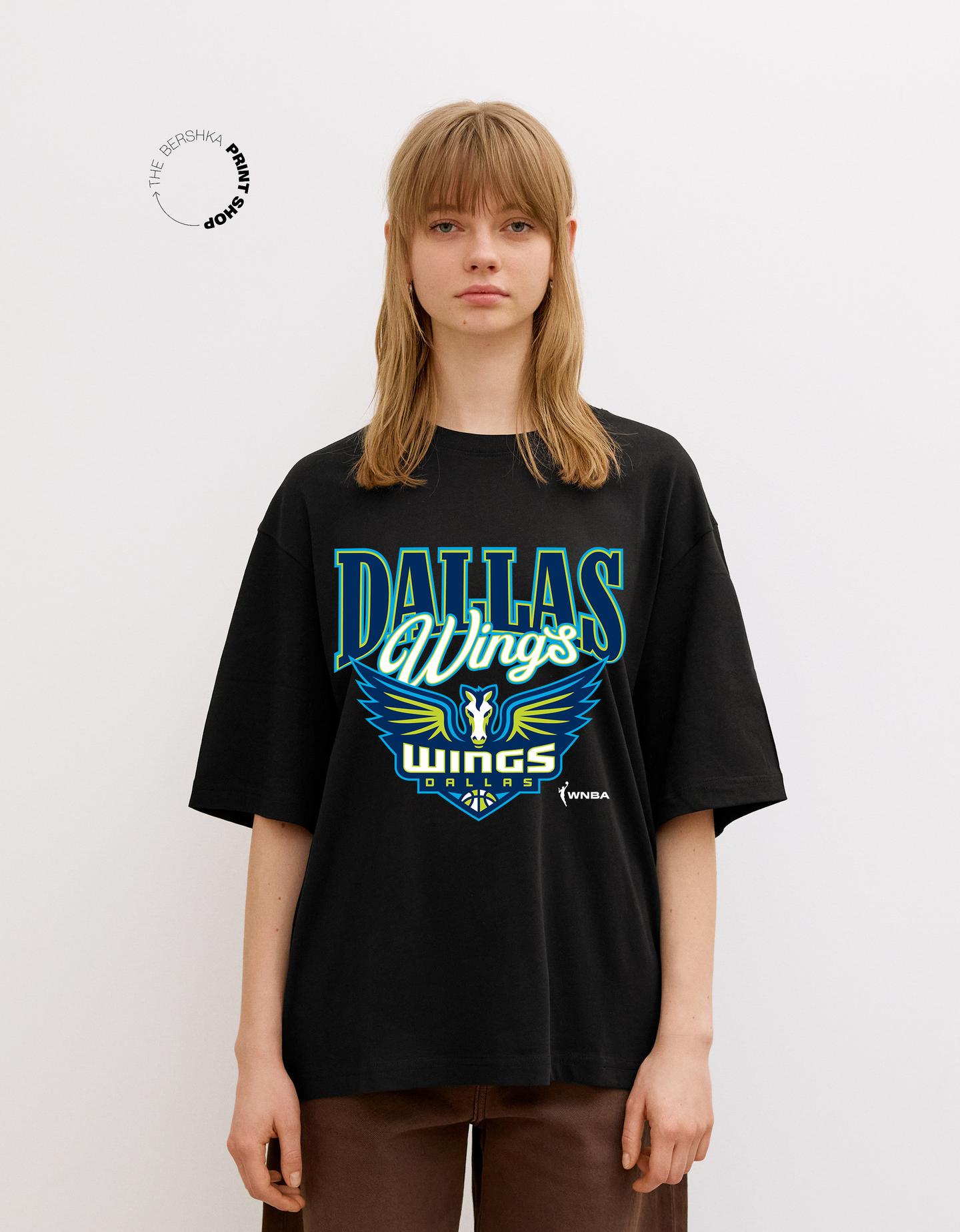 Bershka koszulka wnba dallas wings z krótkim rękawem czarny