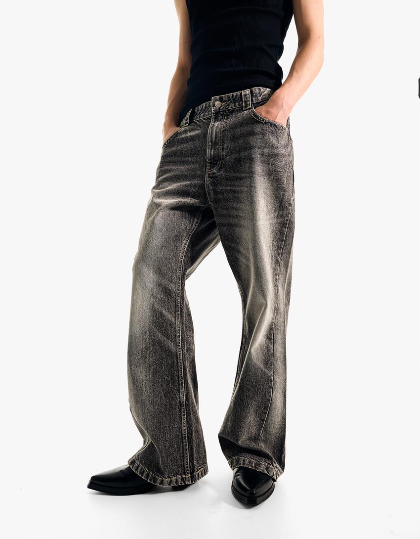 Baggy flared jeans-Dark grey