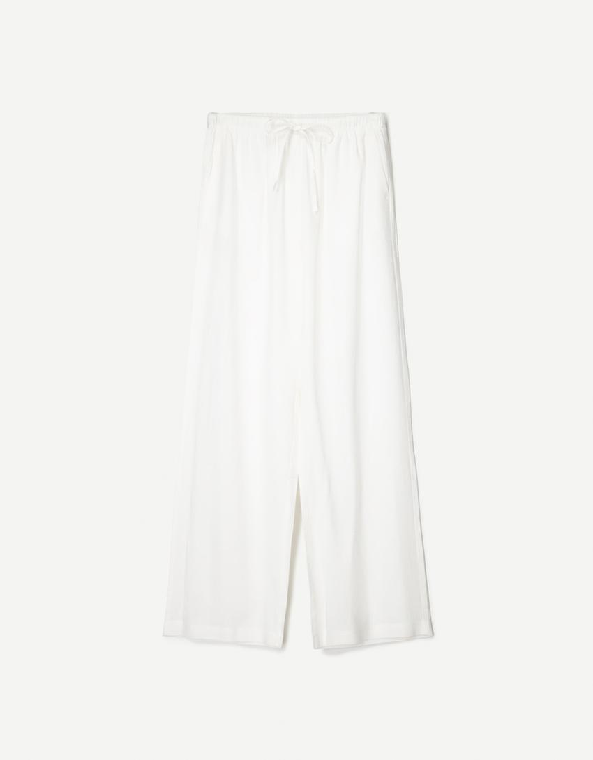 Conjunto camisa e calças rústicas-Branco-4