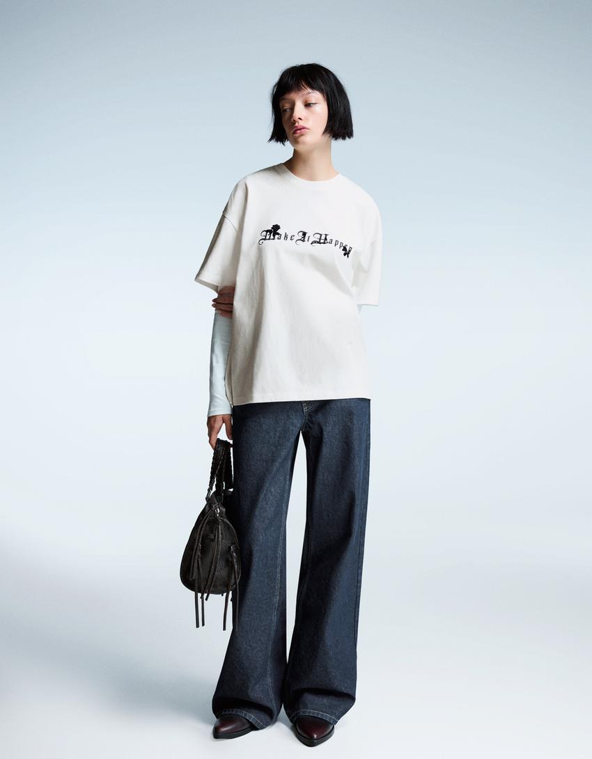 T-shirt à manches courtes imprimé-Blanc cassé