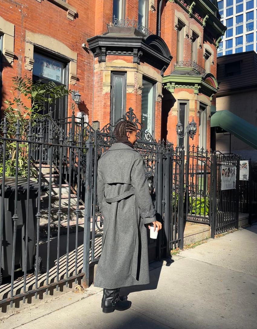 Sobretudo trench com lã oversize-Cinza