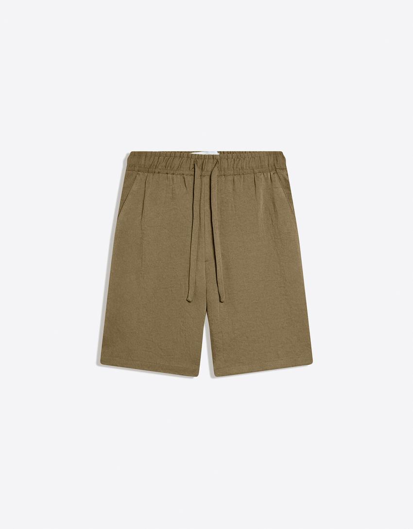 Rustic jogger Bermuda shorts-Khaki