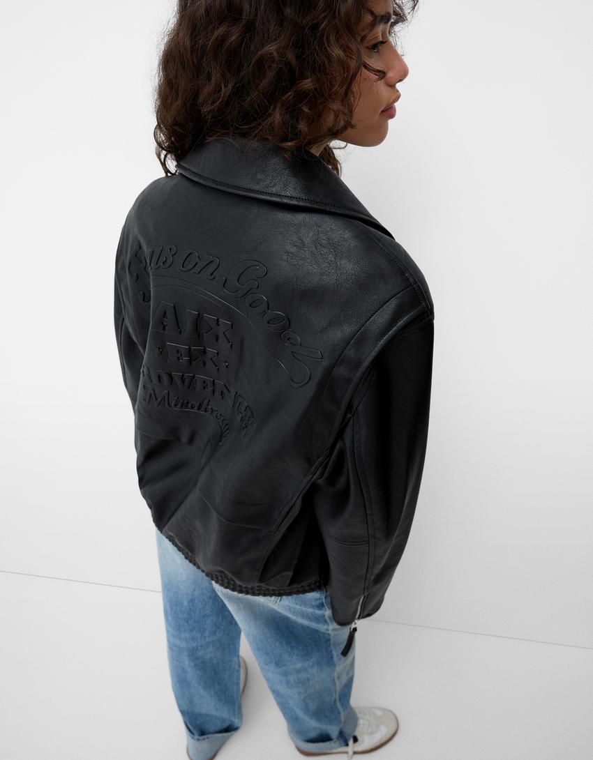 Casaco polipele mensagem relevo-Preto-2