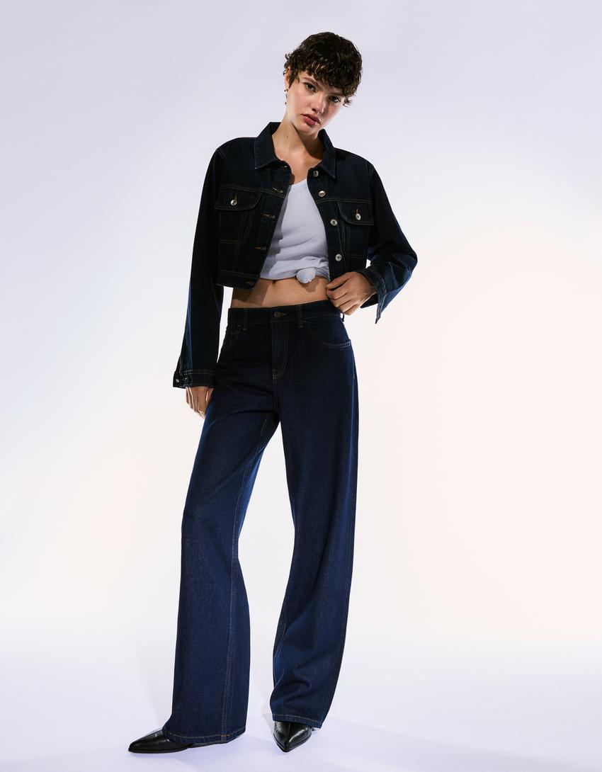 Blugi wide leg straight-Albastru-0
